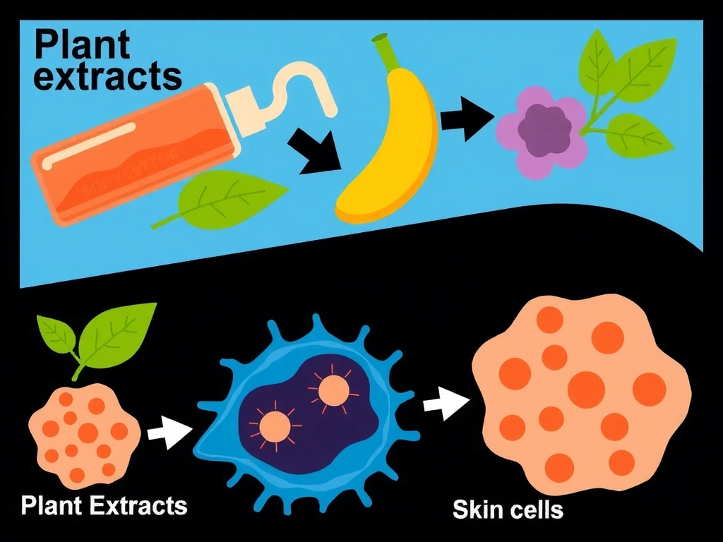Scientific illustration of botanical extracts and skin cells